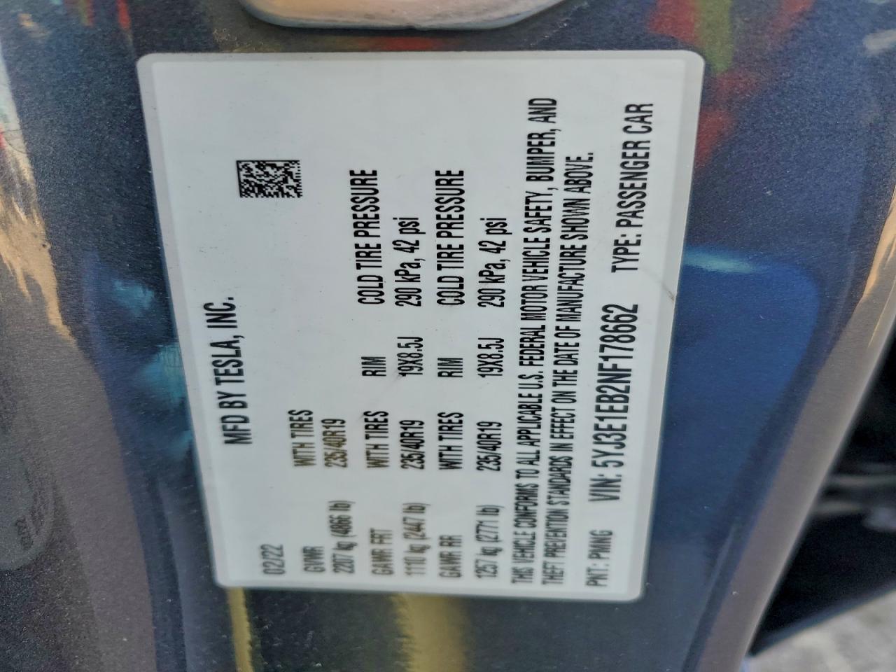 2022 TESLA MODEL 3