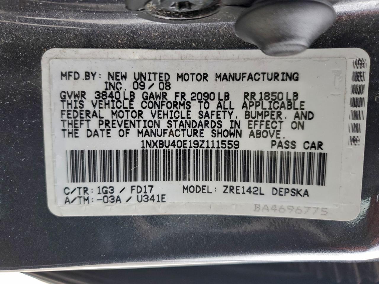 2009 TOYOTA COROLLA
