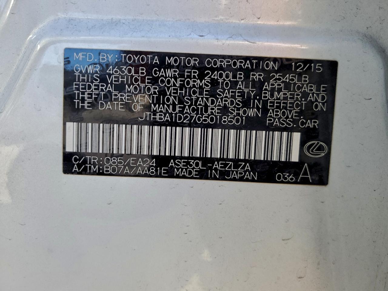 2016 LEXUS IS 200t