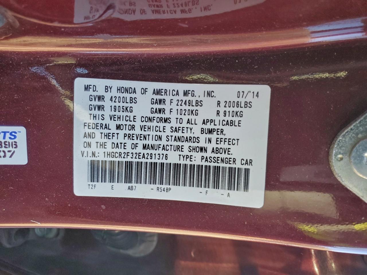 2014 HONDA ACCORD