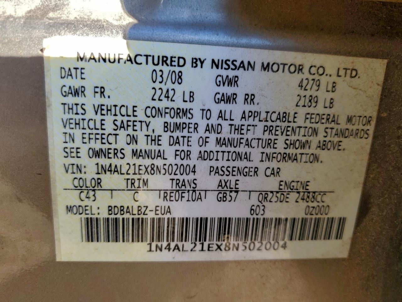 2008 NISSAN ALTIMA