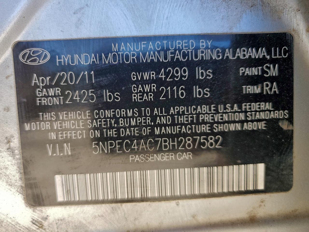 2011 HYUNDAI SONATA