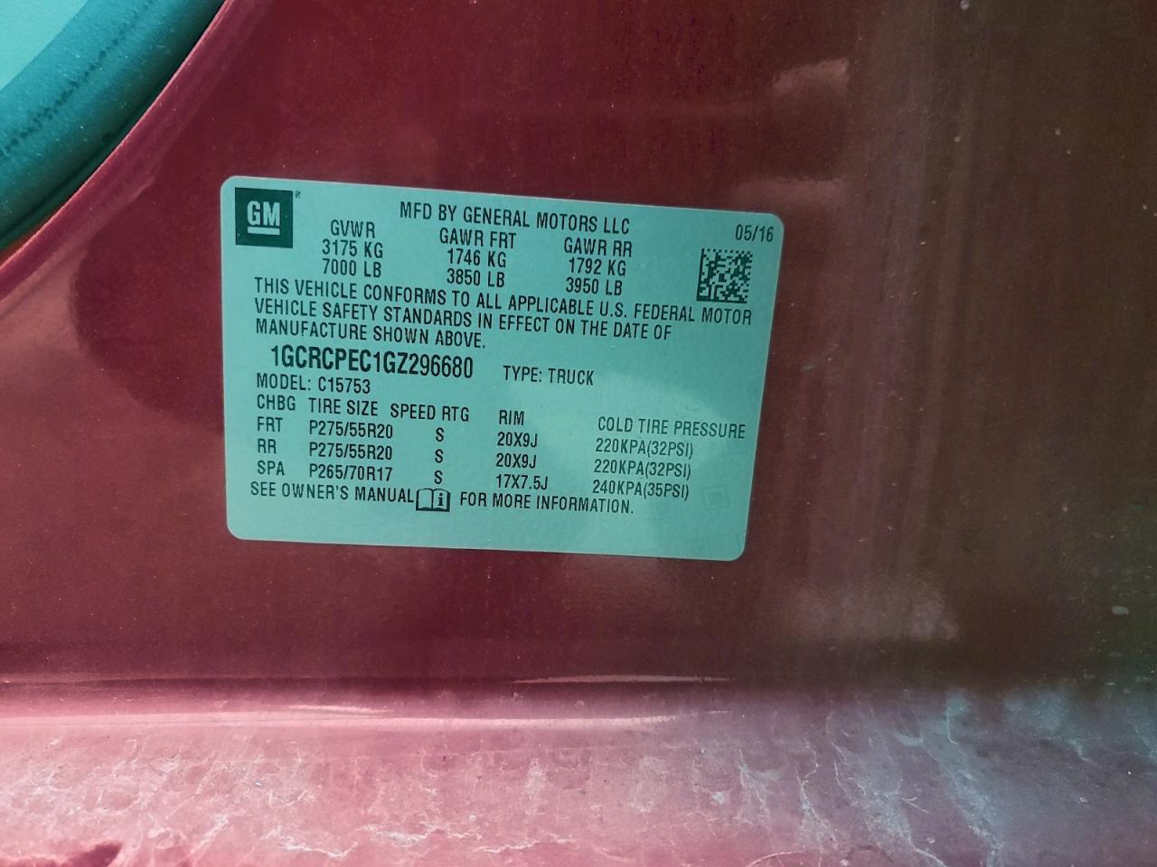 2016 CHEVROLET SILVERADO 1500