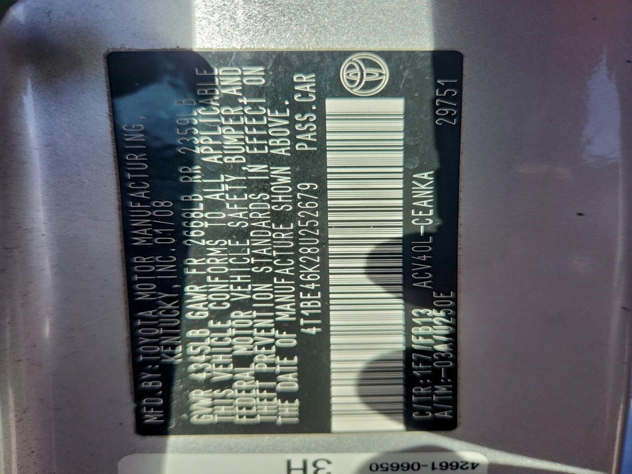 2008 TOYOTA CAMRY