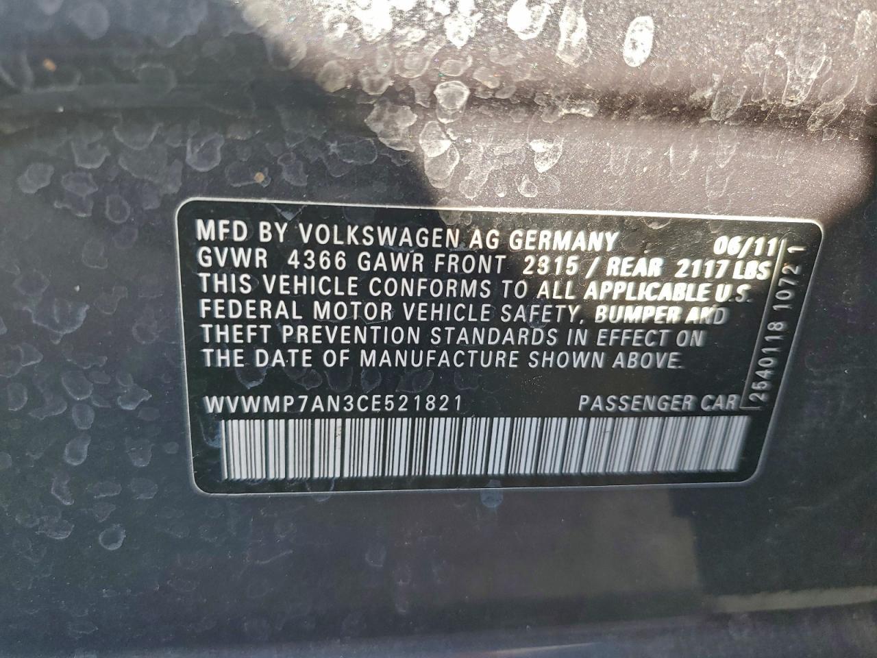 2012 VOLKSWAGEN CC