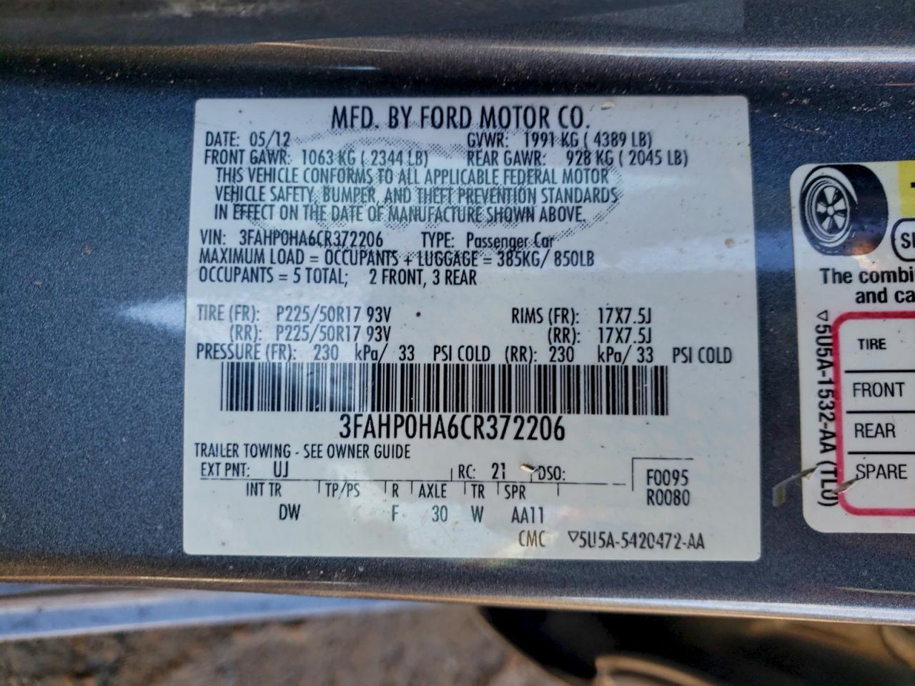 2012 FORD FUSION