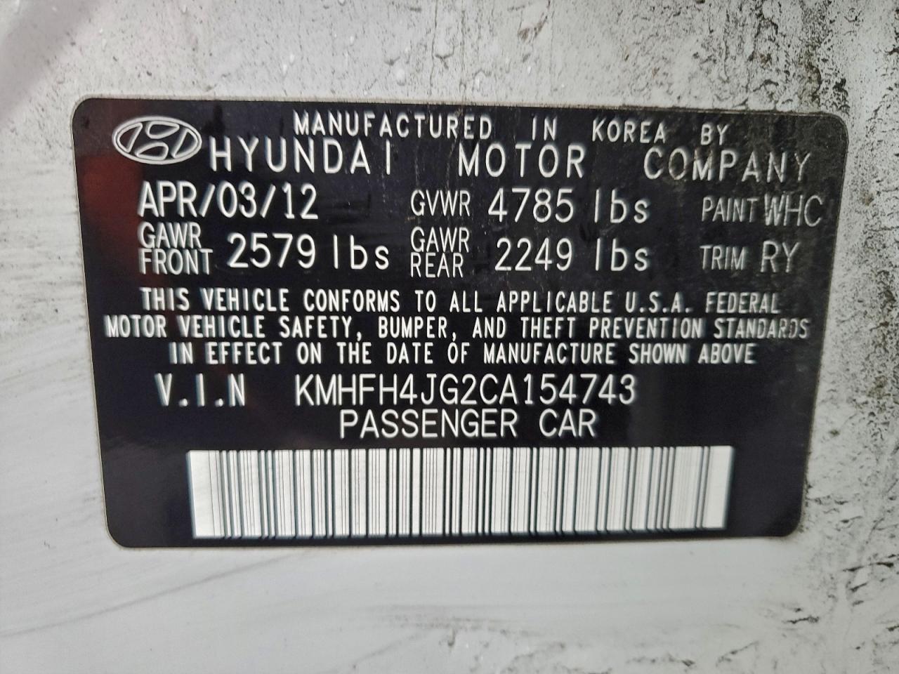2012 HYUNDAI Azera