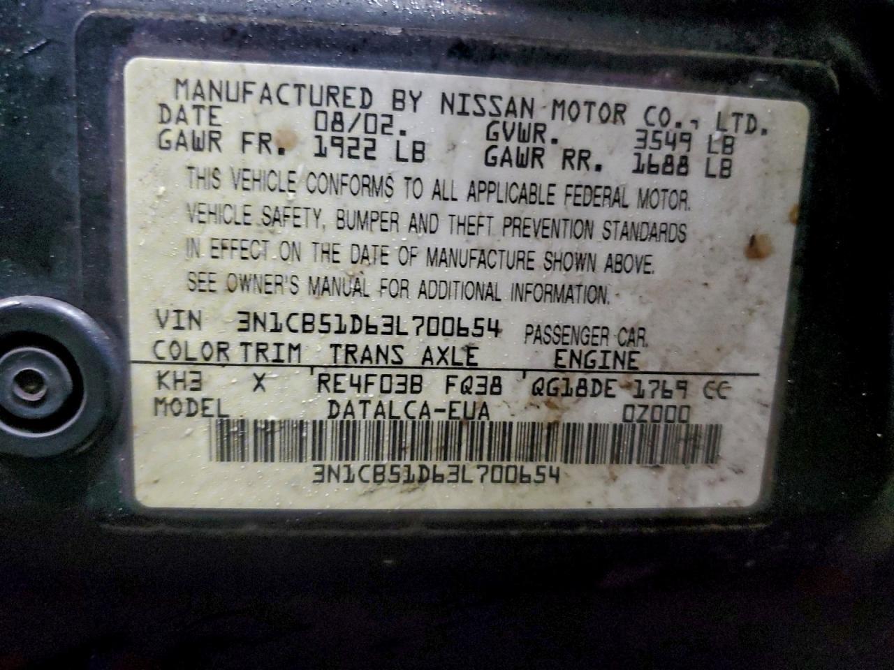 2003 NISSAN SENTRA