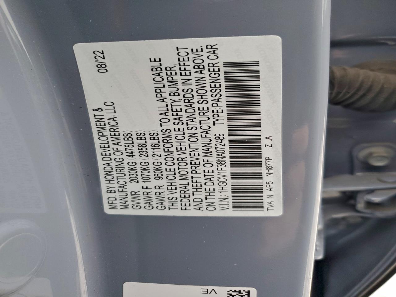 2022 HONDA ACCORD
