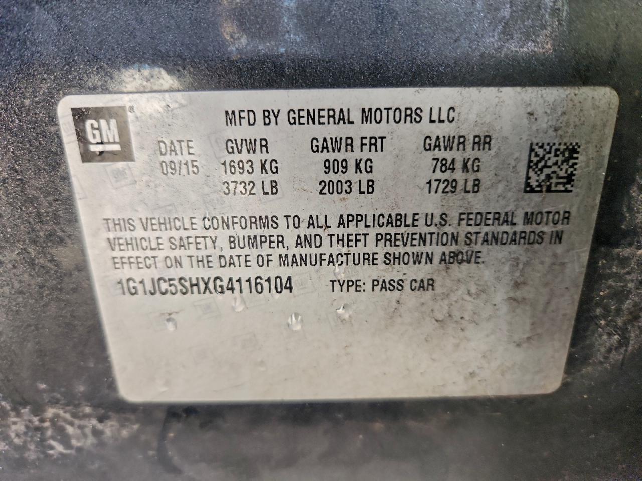 2016 CHEVROLET SONIC