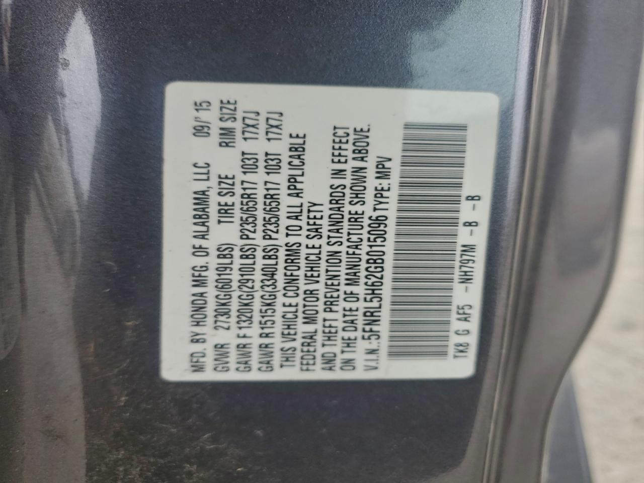 2016 HONDA ODYSSEY