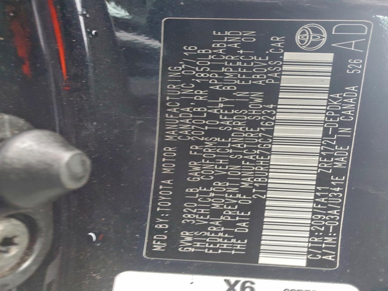 2016 TOYOTA COROLLA