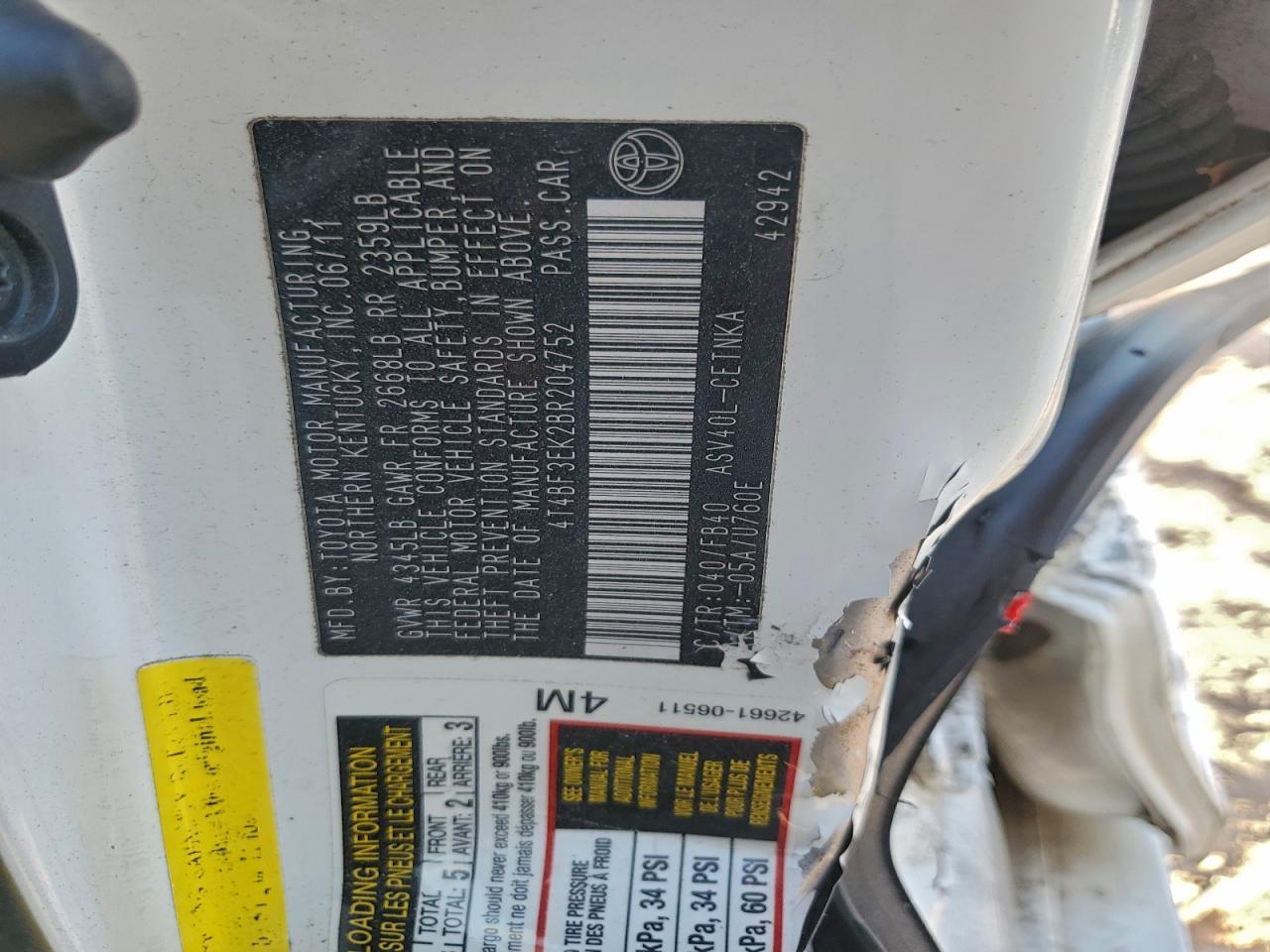 2011 TOYOTA CAMRY