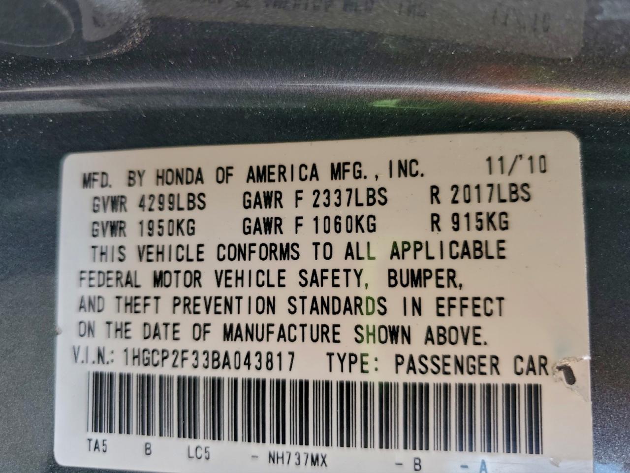 2011 HONDA ACCORD