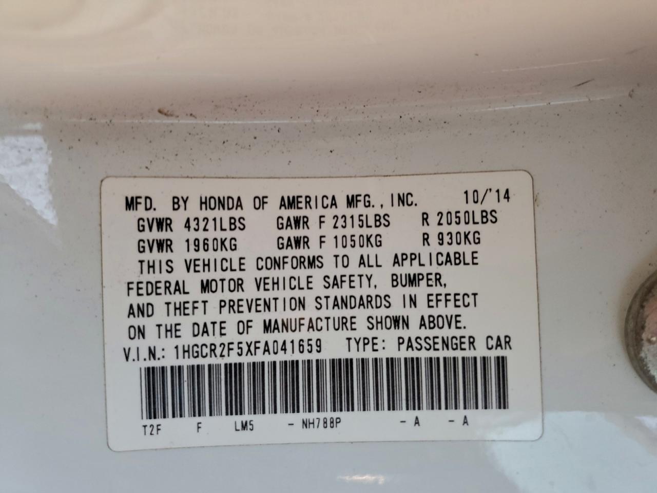 2015 HONDA ACCORD
