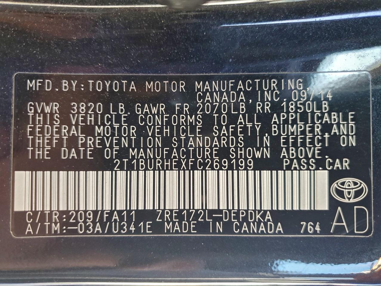2015 TOYOTA COROLLA