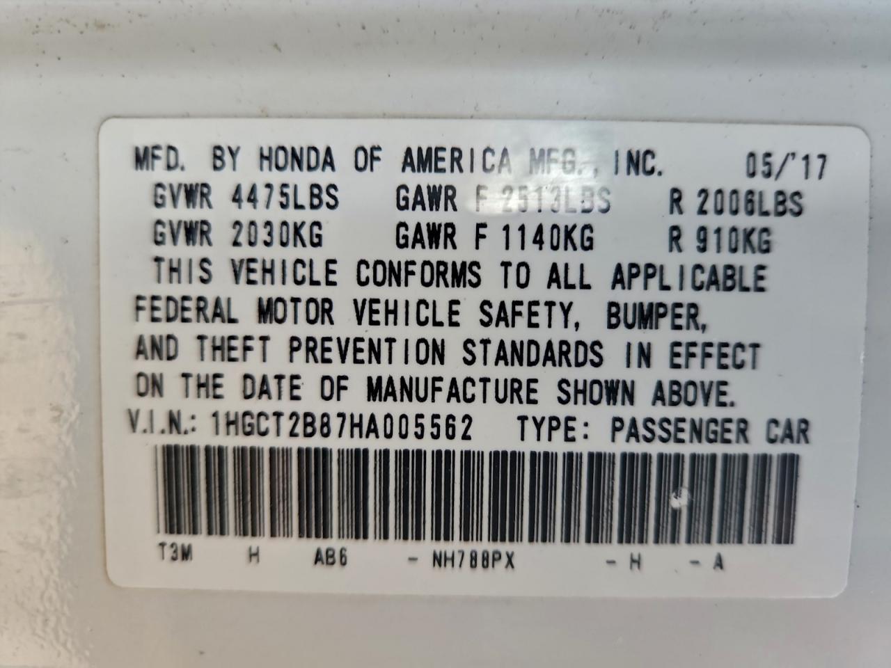 2017 HONDA ACCORD