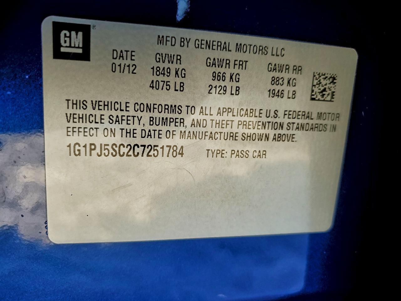 2012 CHEVROLET CRUZE