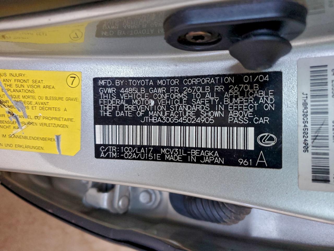 2004 LEXUS ES 330