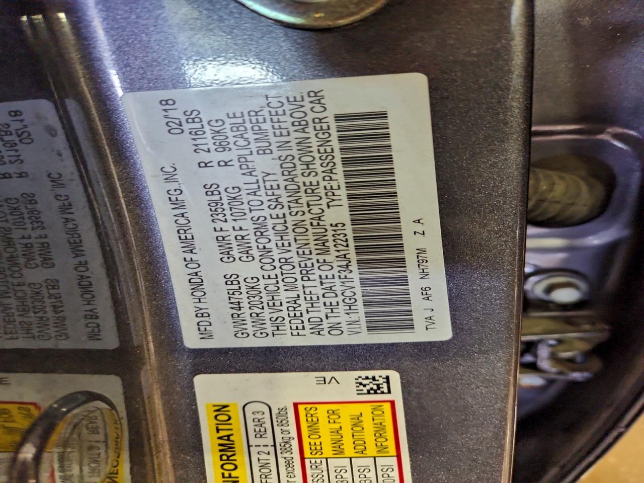 2018 HONDA ACCORD