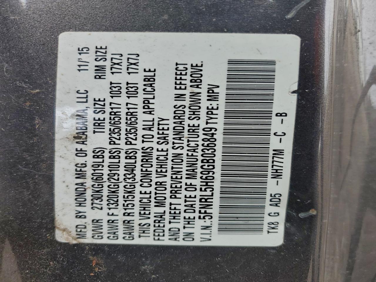 2016 HONDA ODYSSEY