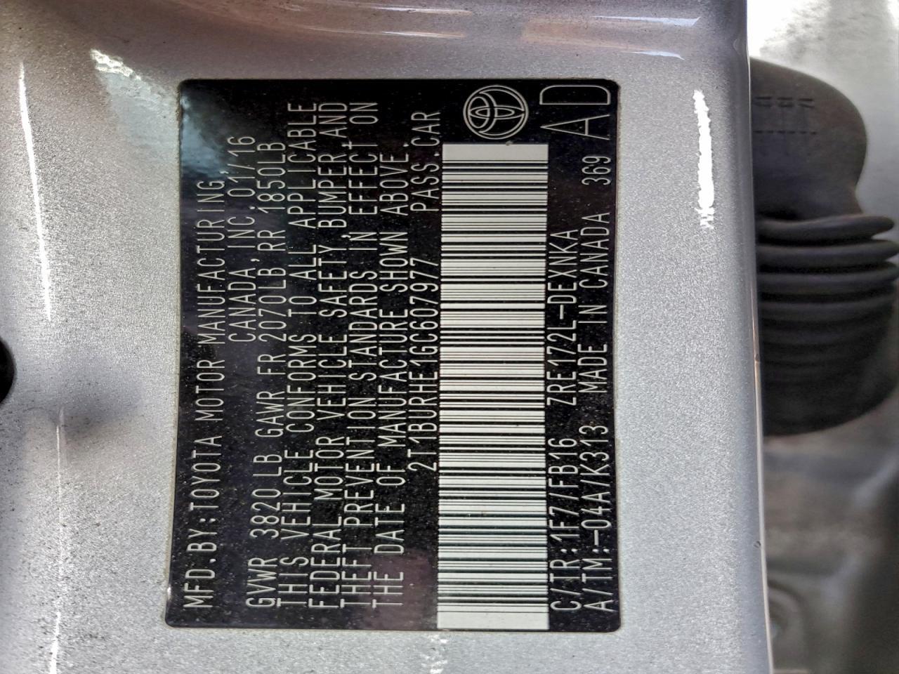 2016 TOYOTA COROLLA