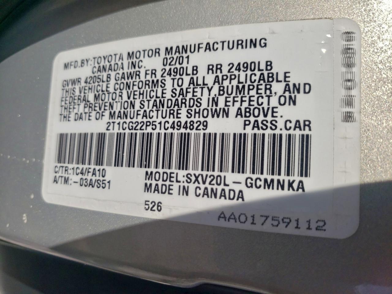 2001 TOYOTA CAMRY