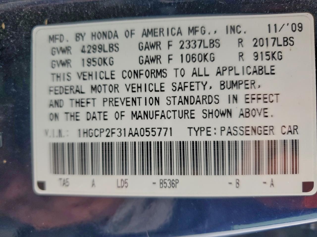 2010 HONDA ACCORD