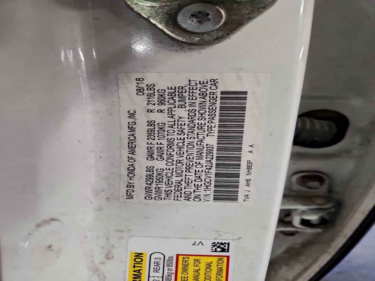 2018 HONDA ACCORD