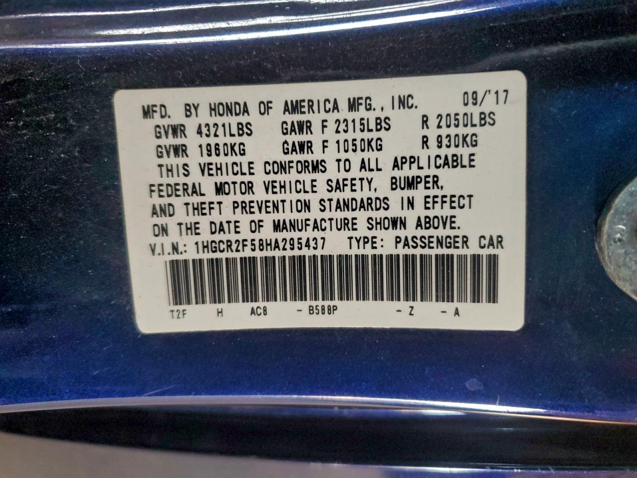 2017 HONDA ACCORD