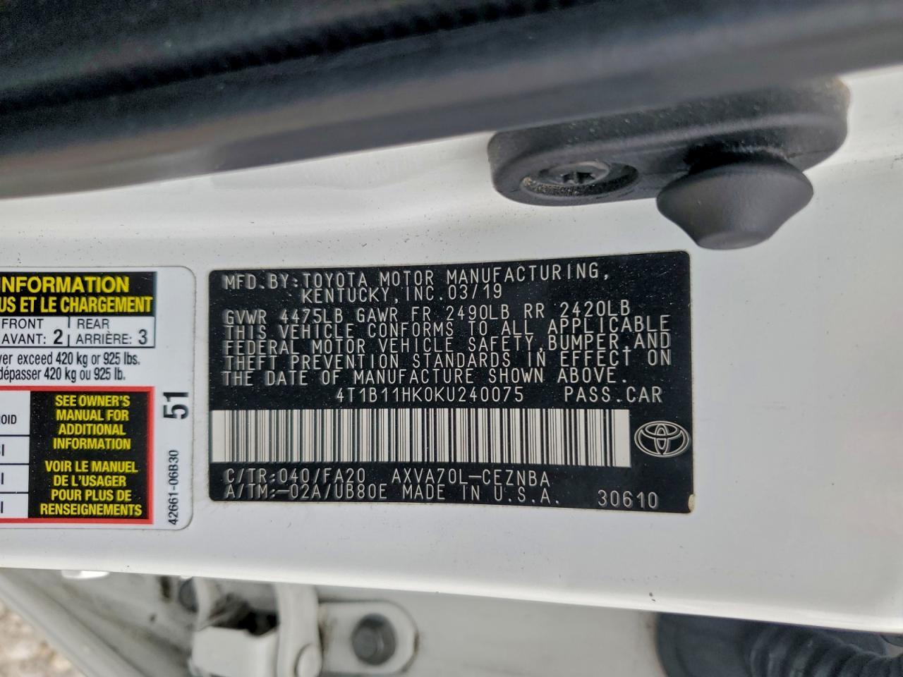 2019 TOYOTA CAMRY