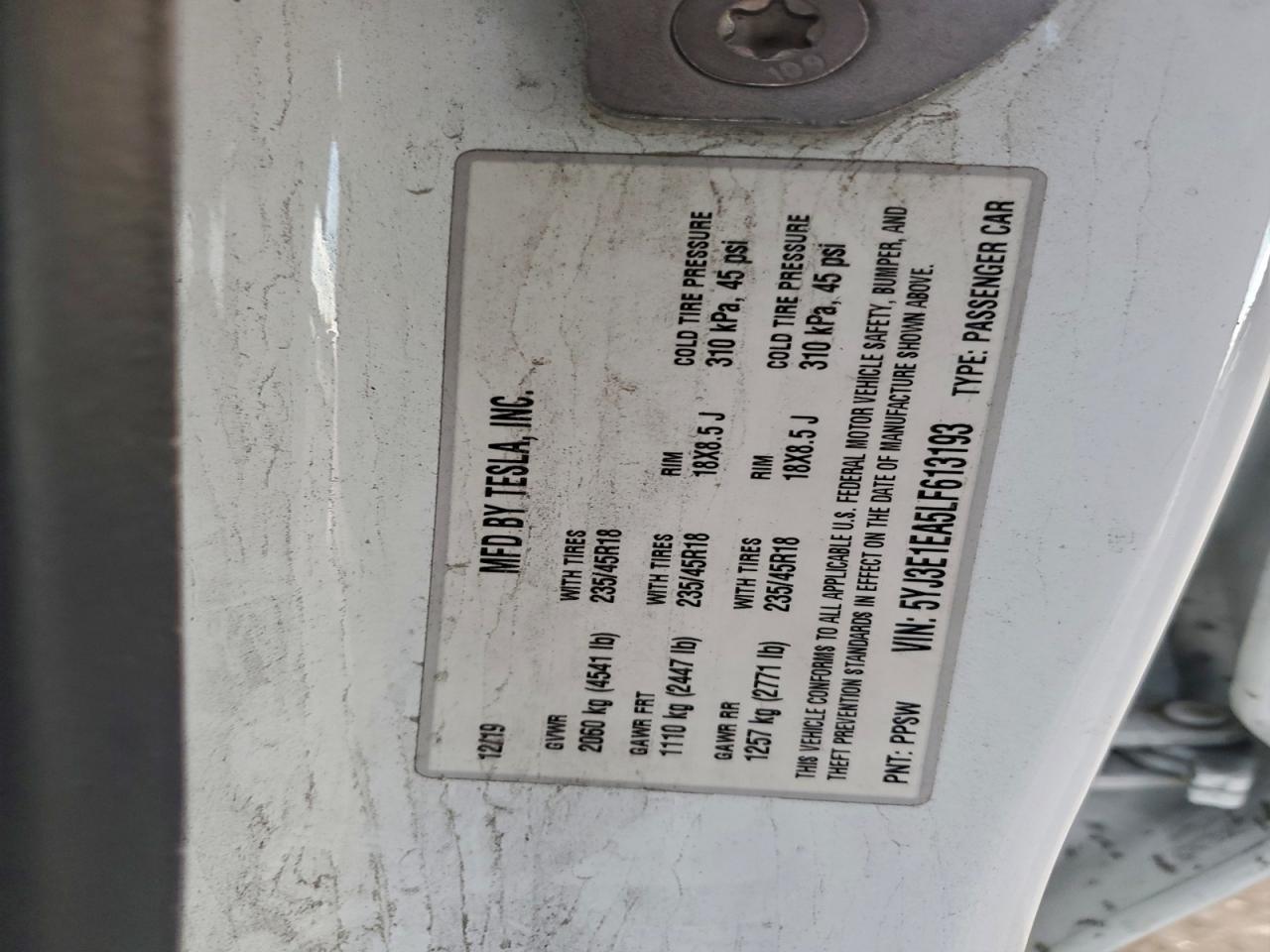 2020 TESLA MODEL 3