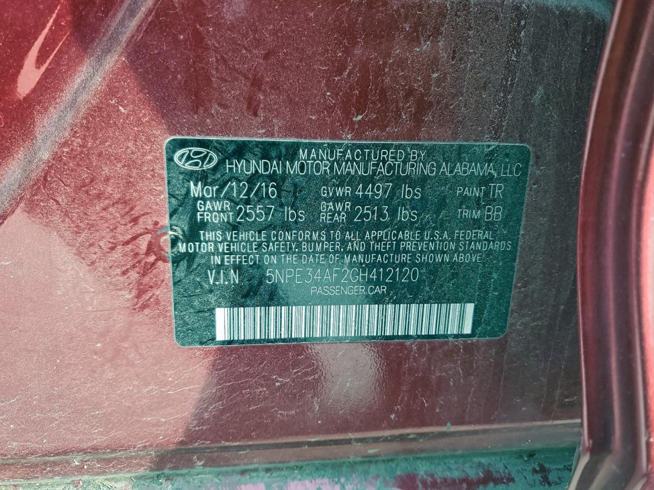 2016 HYUNDAI SONATA
