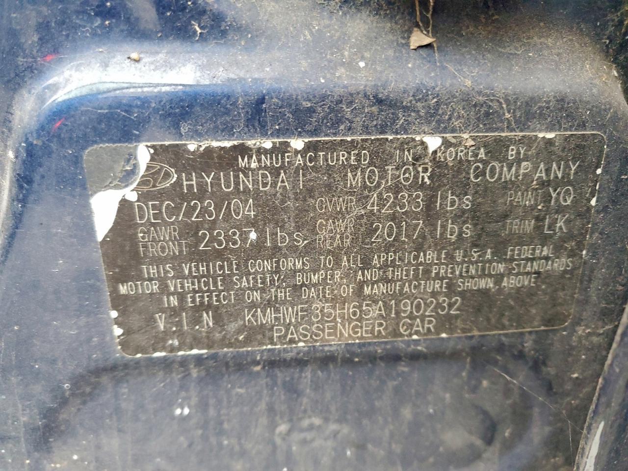 2005 HYUNDAI SONATA