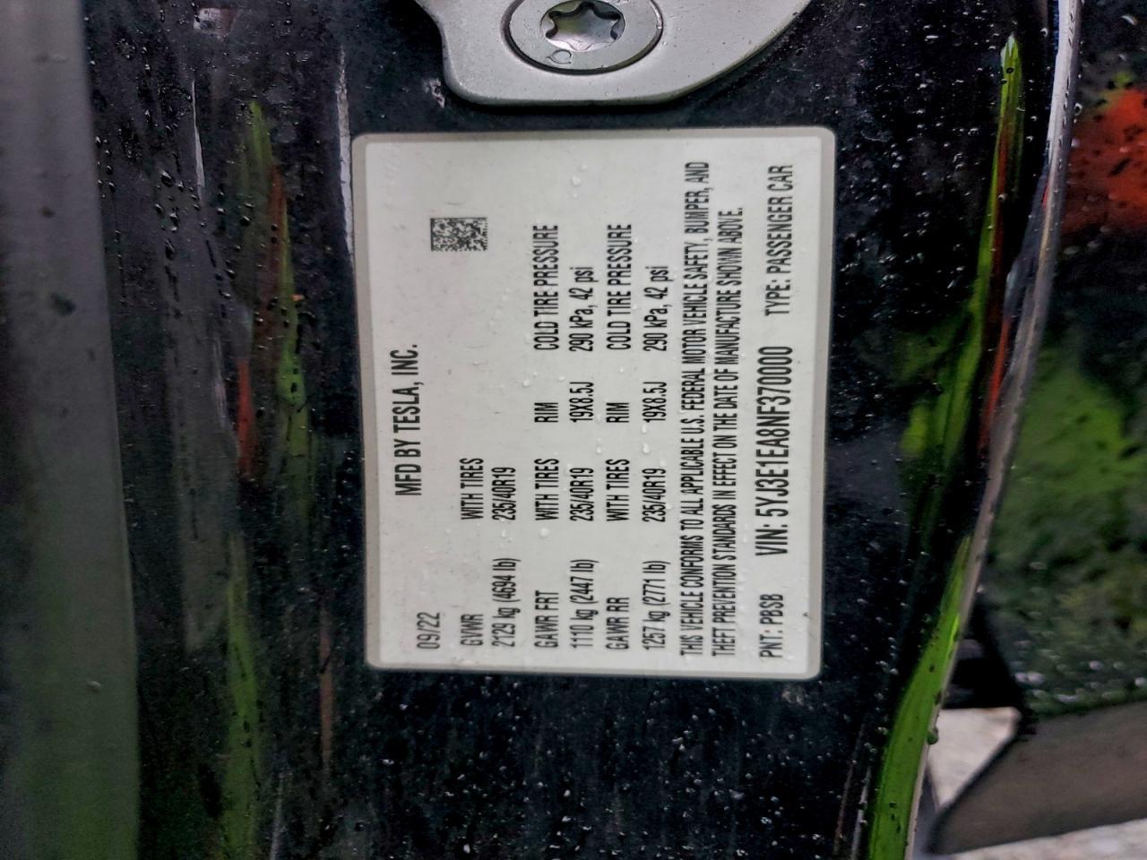 2022 TESLA MODEL 3