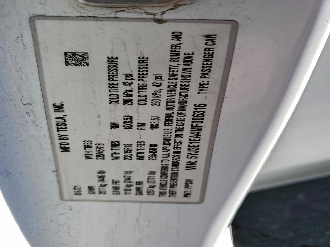 2021 TESLA MODEL 3