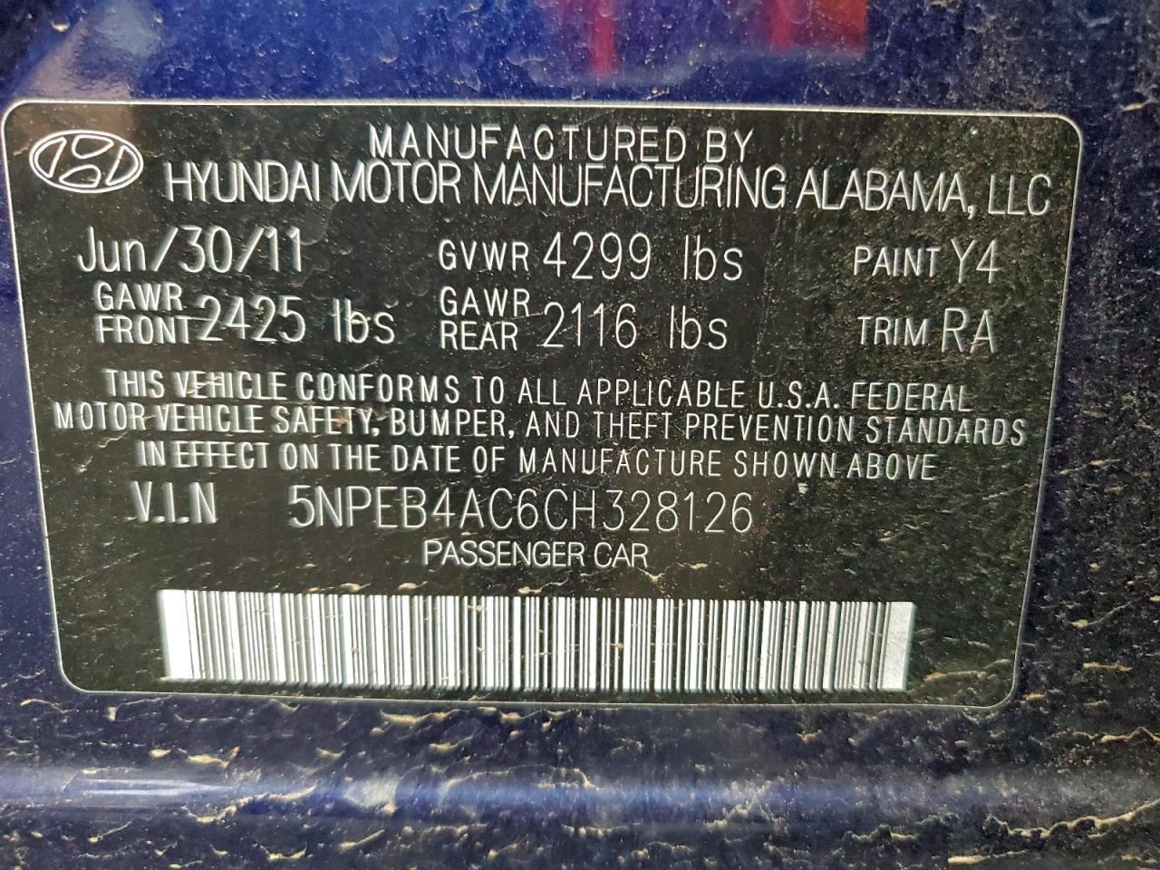2012 HYUNDAI SONATA