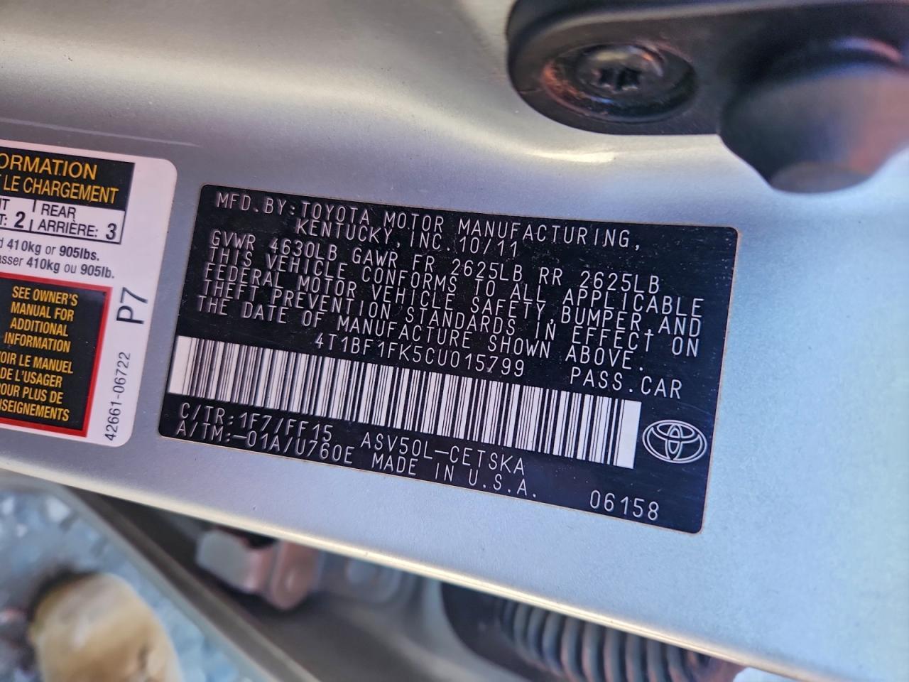 2012 TOYOTA CAMRY