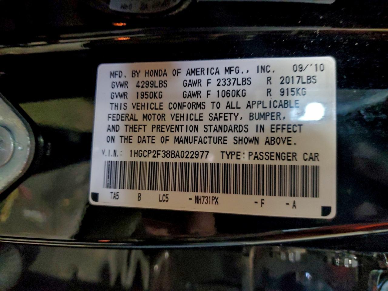 2011 HONDA ACCORD