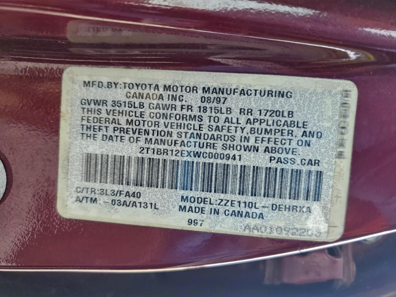 1998 TOYOTA COROLLA