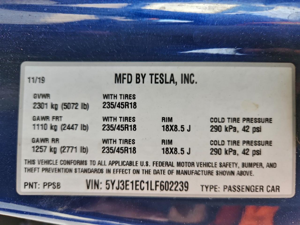 2020 TESLA MODEL 3
