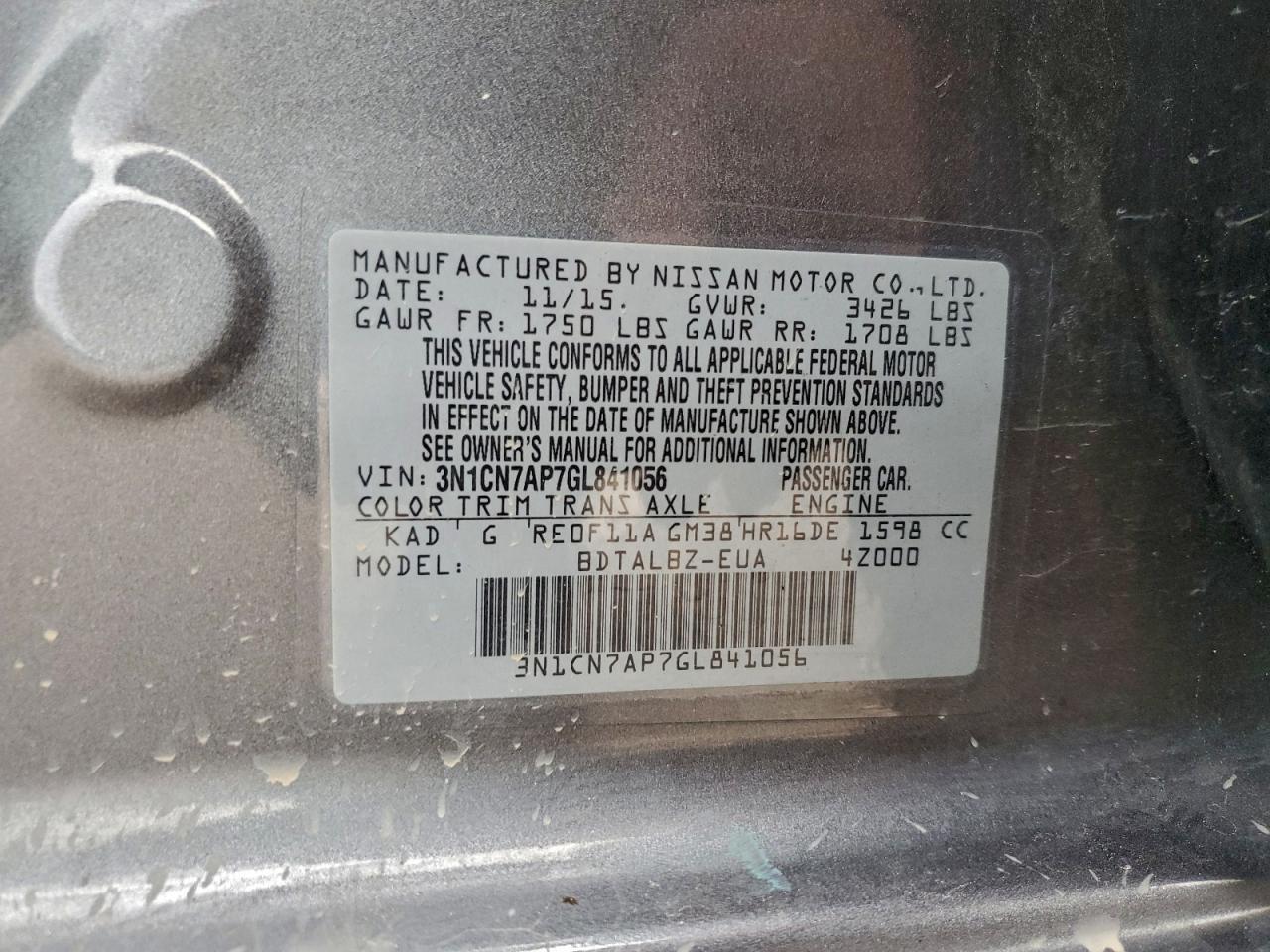 2016 NISSAN VERSA