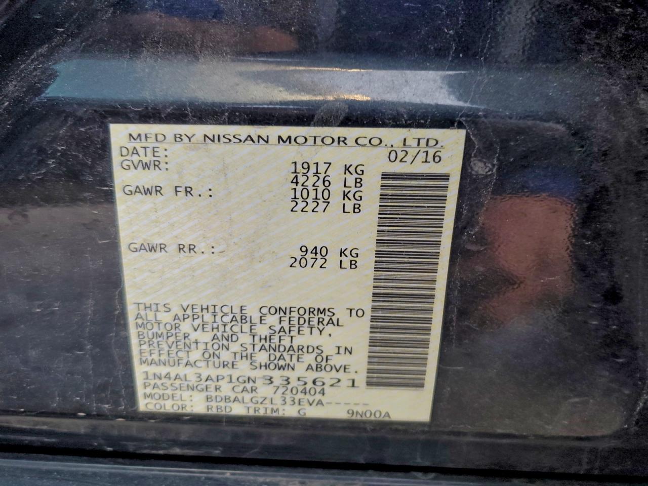 2016 NISSAN ALTIMA