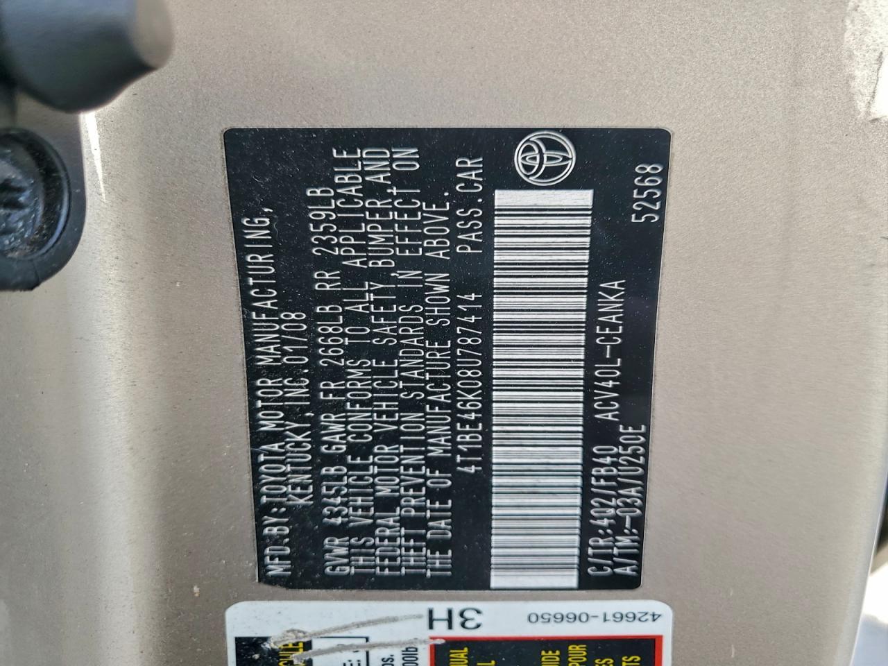 2008 TOYOTA CAMRY
