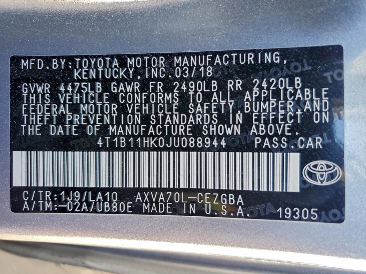 2018 TOYOTA CAMRY