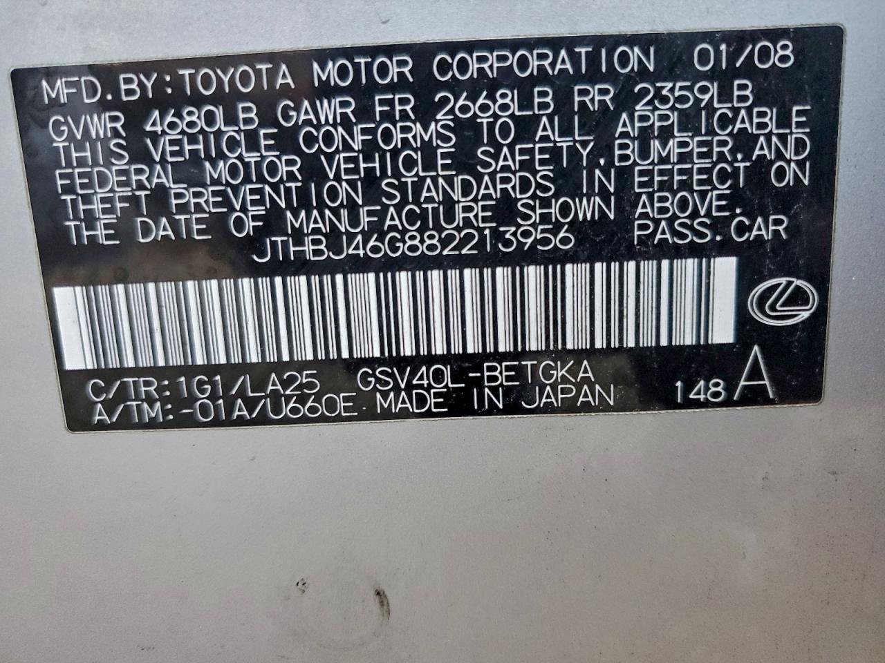 2008 LEXUS ES 350