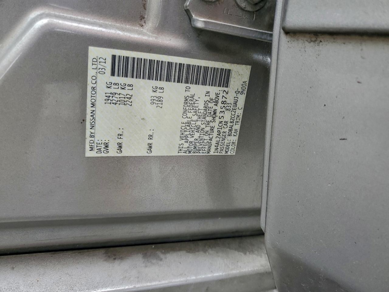 2012 NISSAN ALTIMA