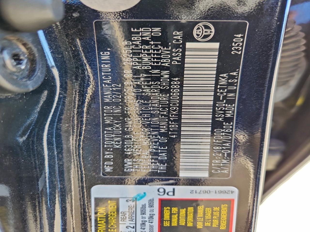 2012 TOYOTA CAMRY