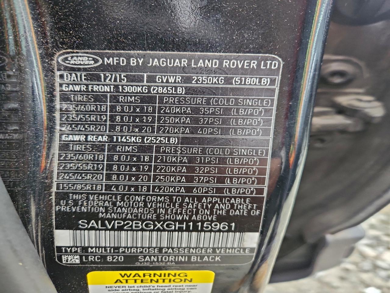 2016 LAND ROVER RANGE ROVER EVOQUE