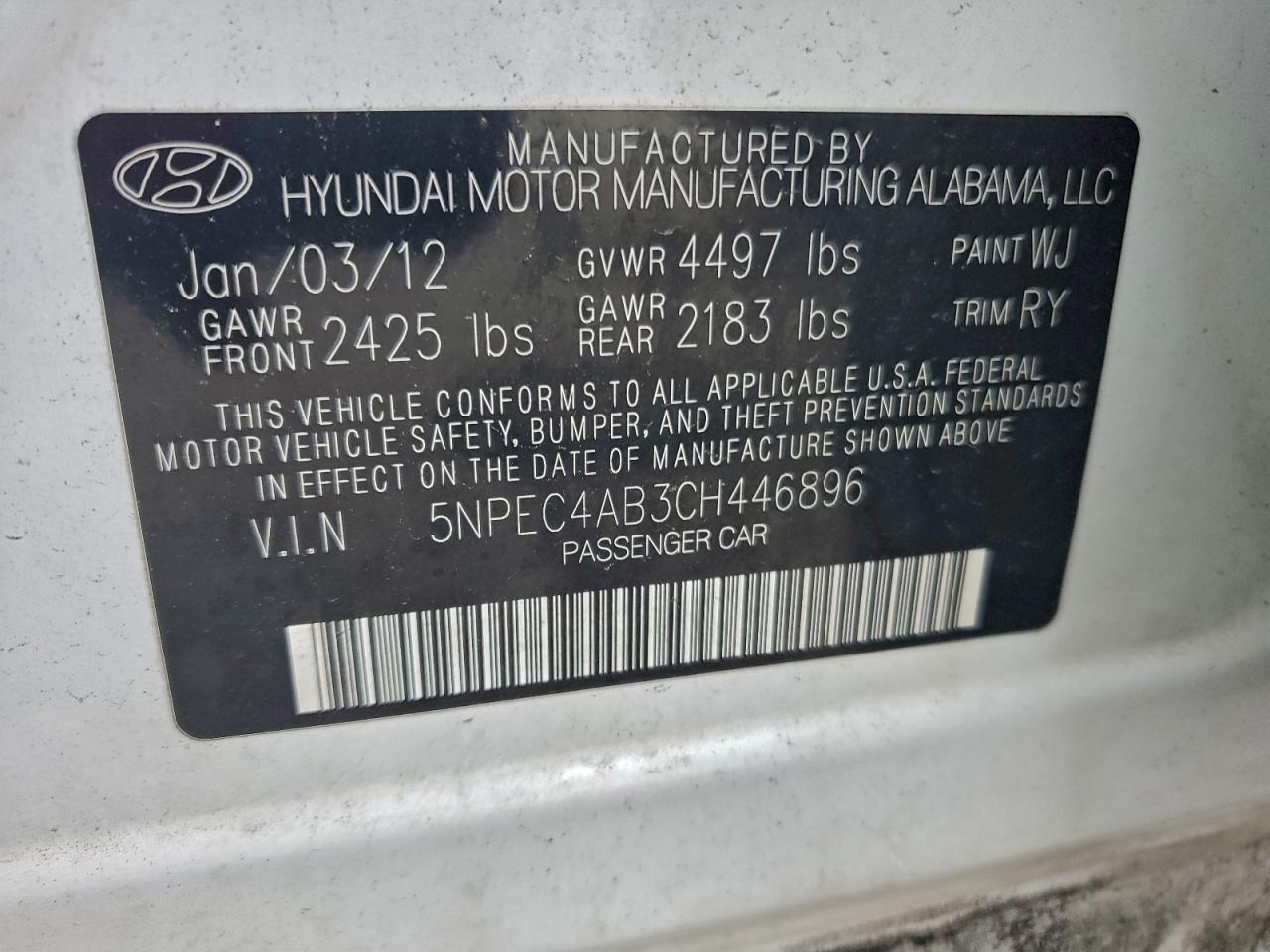 2012 HYUNDAI SONATA